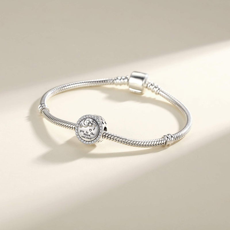 Linorui 925 Sterling Silver Charms Fit Pandora Charms Bracelet I Love You to The Moon and Back Fit Wife Mom Christmas Birthday Gift - Image 2